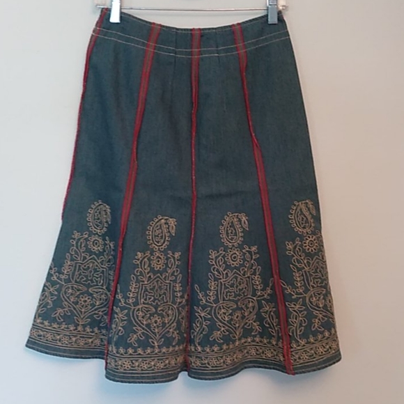 Plenty Anthropologie Embroidered boho denim skirt - Picture 2 of 4